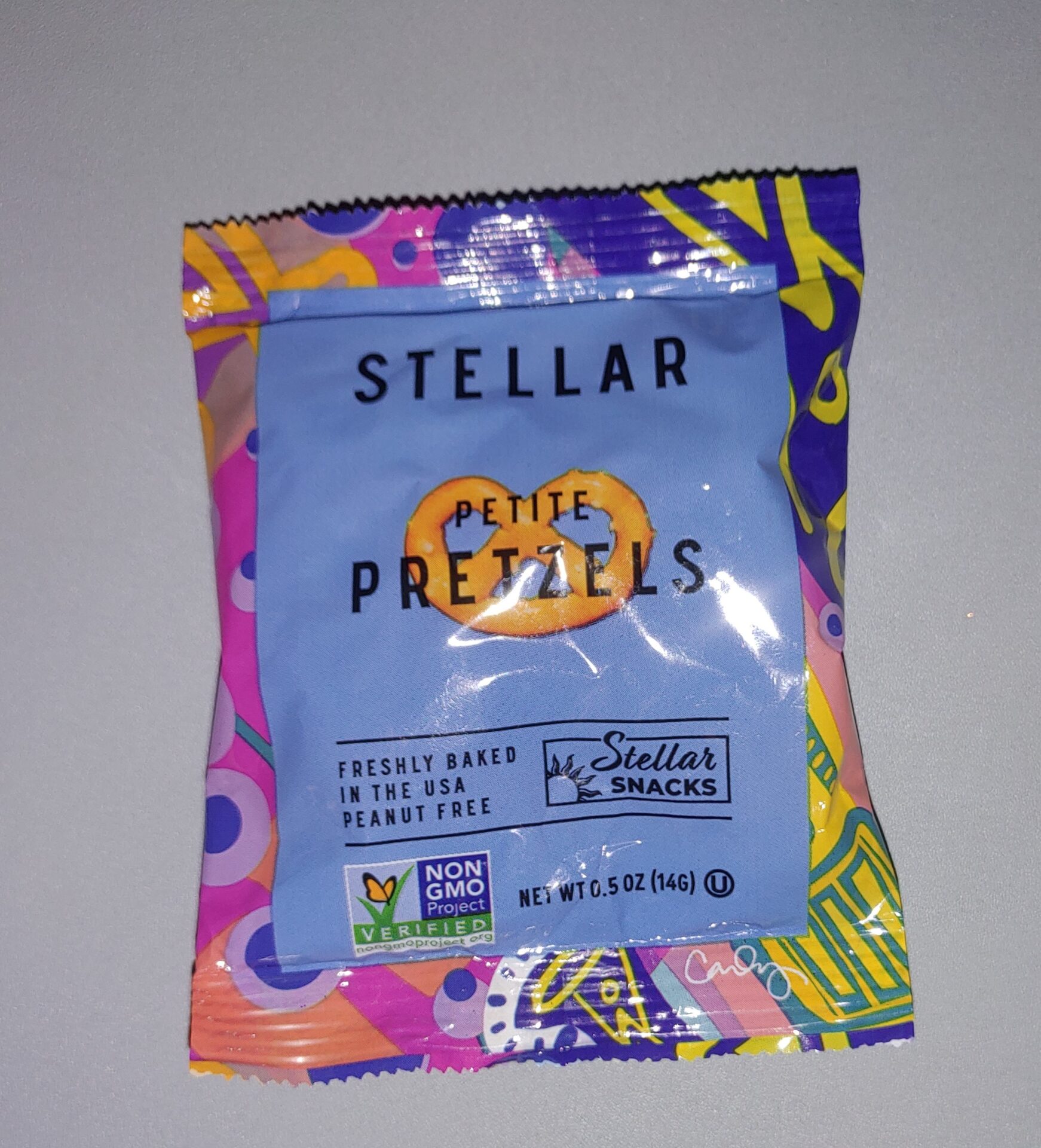 Airplane Pretzels A bag of Stellar brand pretzels, typical of airplane snacks
