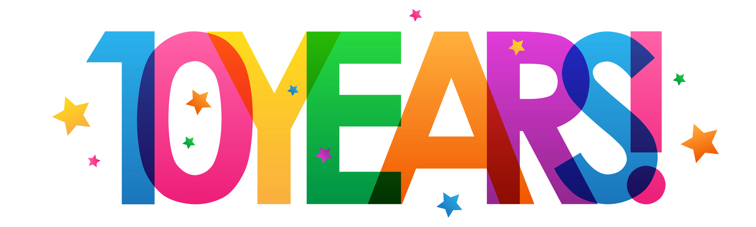 10 YEARS! colorful typography banner